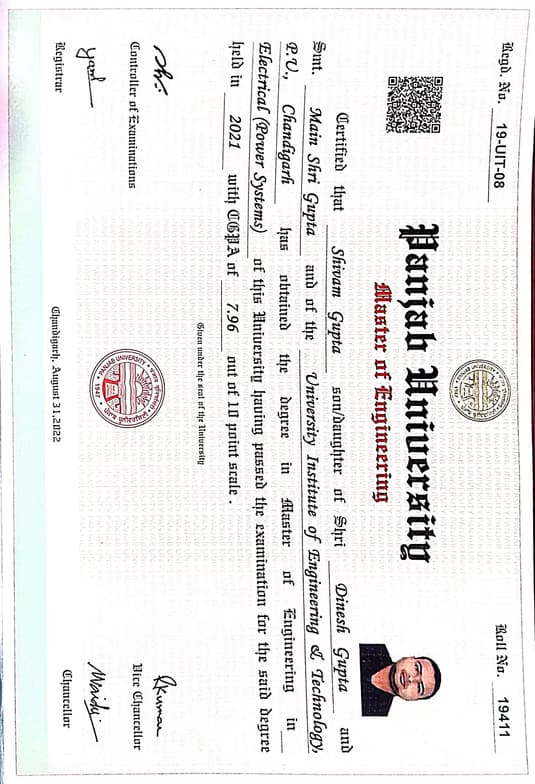 Verified degree or teaching certification of Shivam 