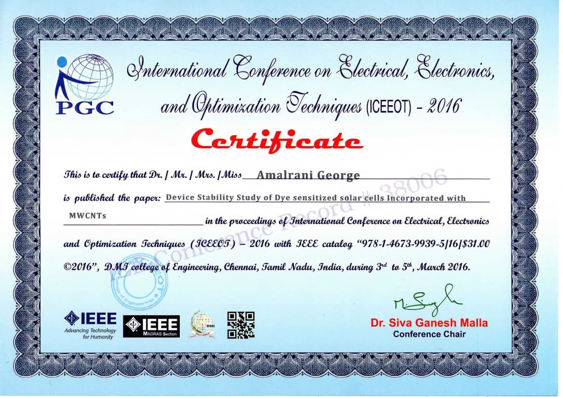 Verified degree or teaching certification of Amalrani  