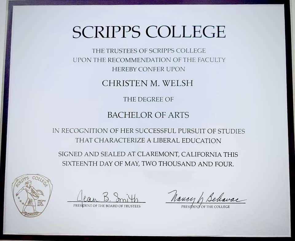 Verified degree or teaching certification of Christen 