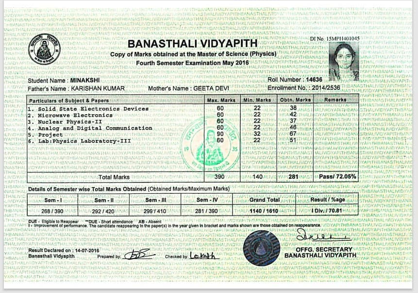 Verified degree or teaching certification of Dr. Minakshi 