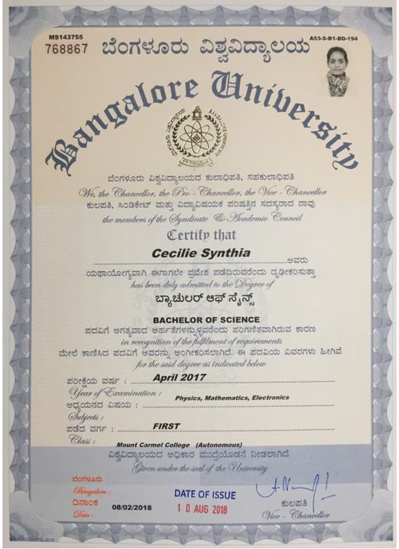 Verified degree or teaching certification of Cecilie 
