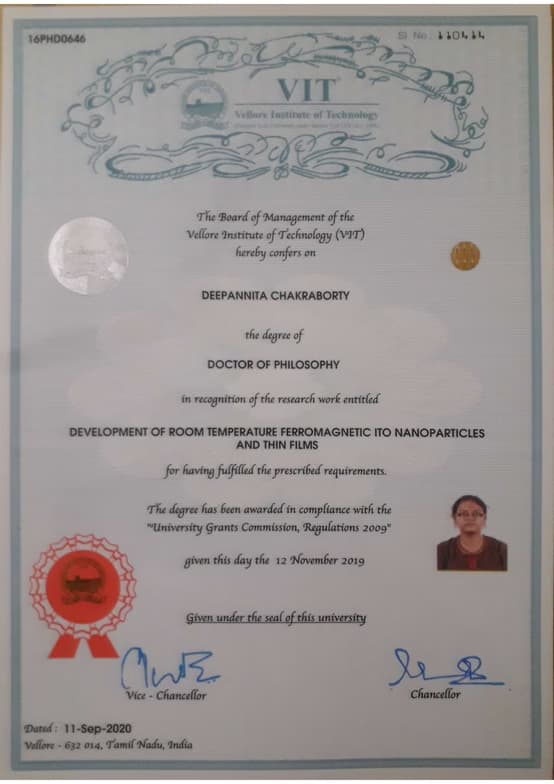 Verified degree or teaching certification of Deepannita