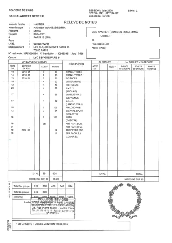 Verified degree or teaching certification of Emma  