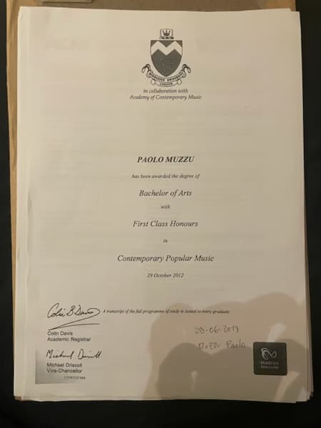 Verified degree or teaching certification of Paolo 