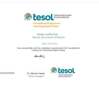 Verified degree or teaching certification of Kerine 