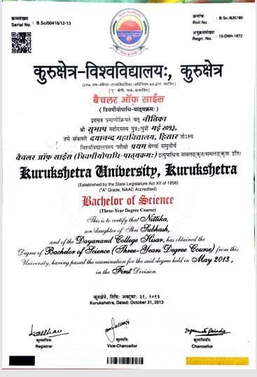 Verified degree or teaching certification of Nittika 