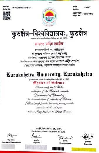 Verified degree or teaching certification of Nittika 