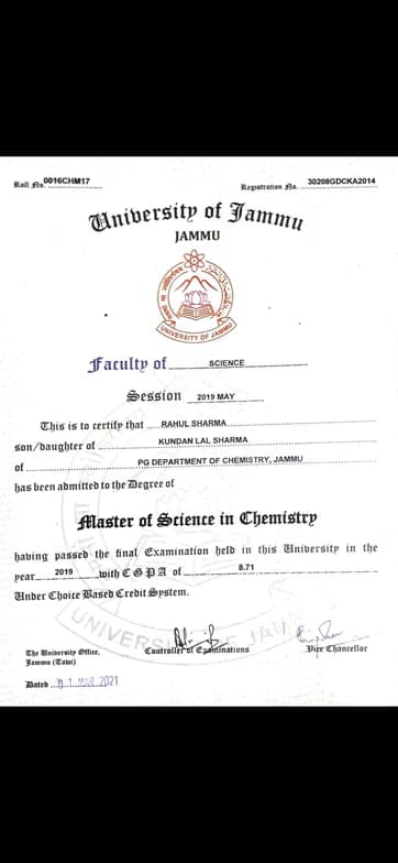 Verified degree or teaching certification of RAHUL 