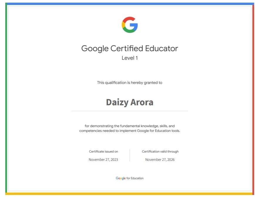 Verified degree or teaching certification of Daizy  