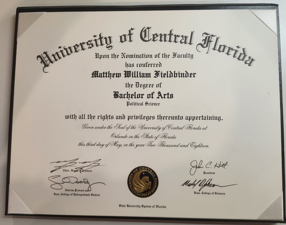 Verified degree or teaching certification of Matthew 