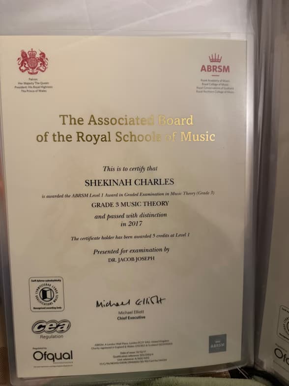 Verified degree or teaching certification of Shekinah 