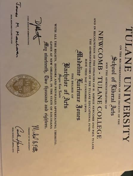Verified degree or teaching certification of Madeline 