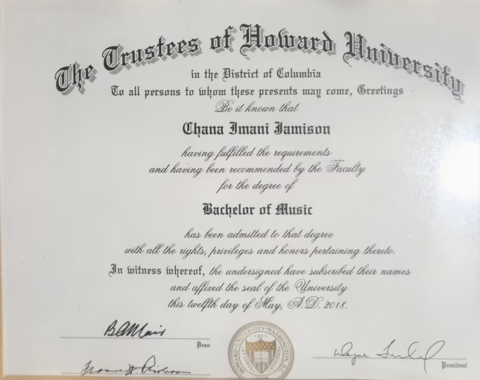 Verified degree or teaching certification of Chana 