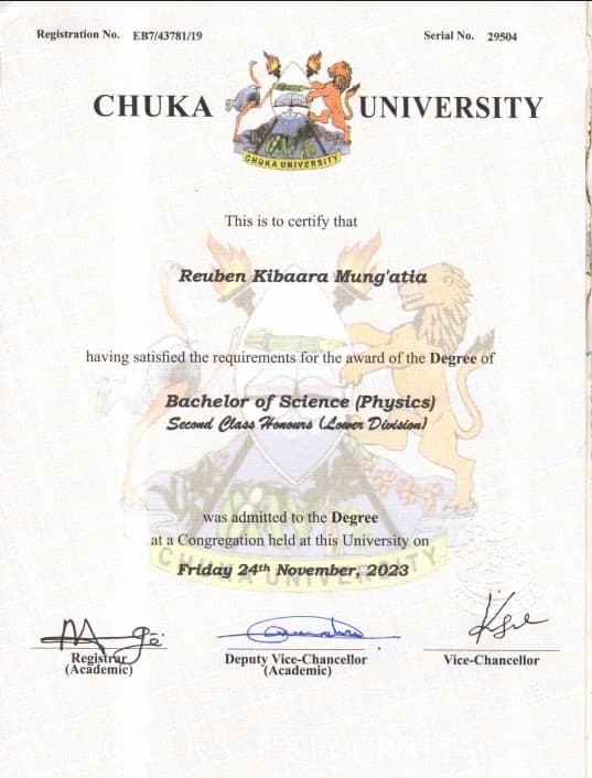 Verified degree or teaching certification of Reuben  