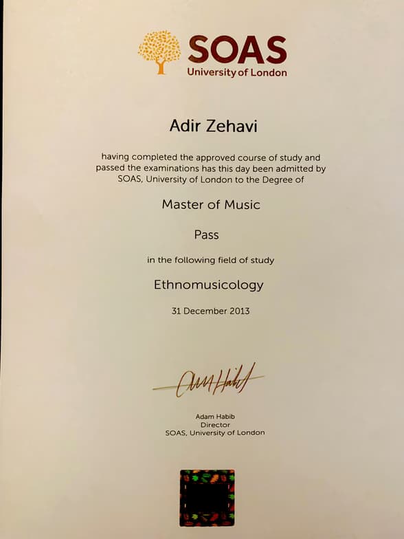 Verified degree or teaching certification of Adir