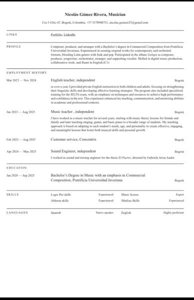 Verified degree or teaching certification of Nicolás  