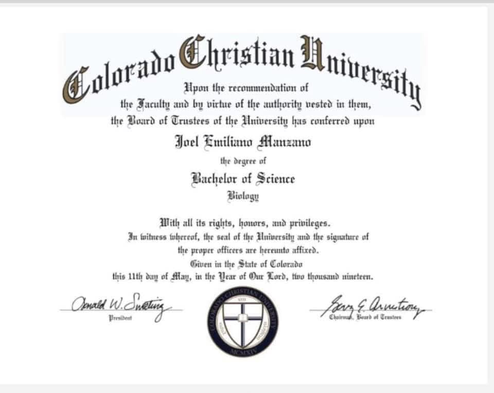 Verified degree or teaching certification of Joel 