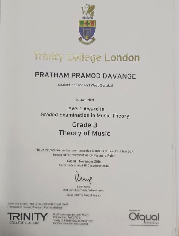 Verified degree or teaching certification of Pratham  