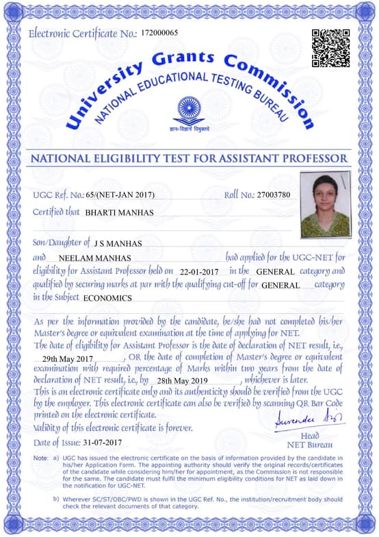 Verified degree or teaching certification of Bharti