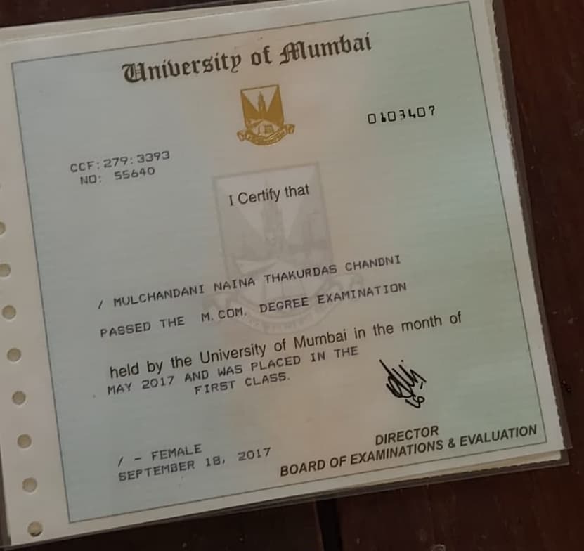 Graduation ceremony photo of Naina 