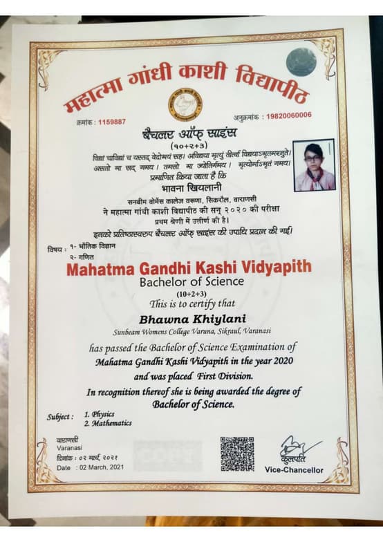 Verified degree or teaching certification of Bhawna 