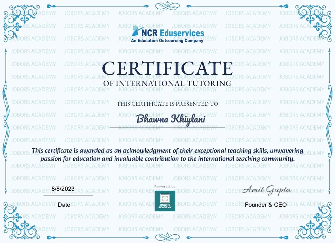 Verified degree or teaching certification of Bhawna 