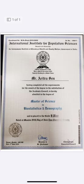 Verified degree or teaching certification of Aritra