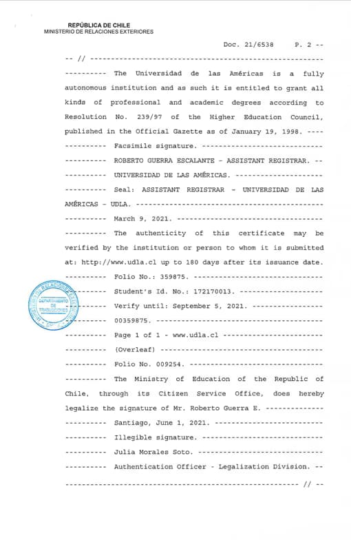 Verified degree or teaching certification of Viviana