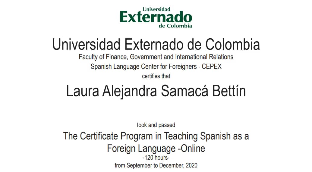 Verified degree or teaching certification of Laura
