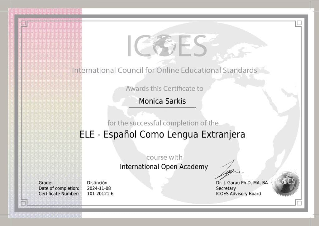 Verified degree or teaching certification of Monica