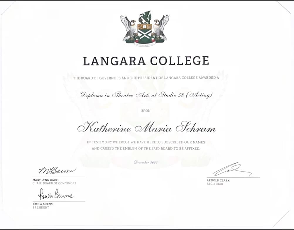 Verified degree or teaching certification of Katie 