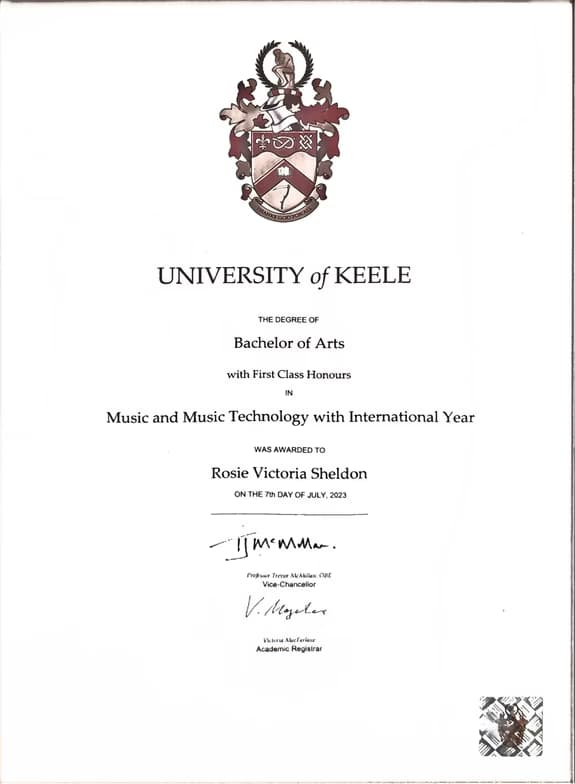 Verified degree or teaching certification of Rosie 