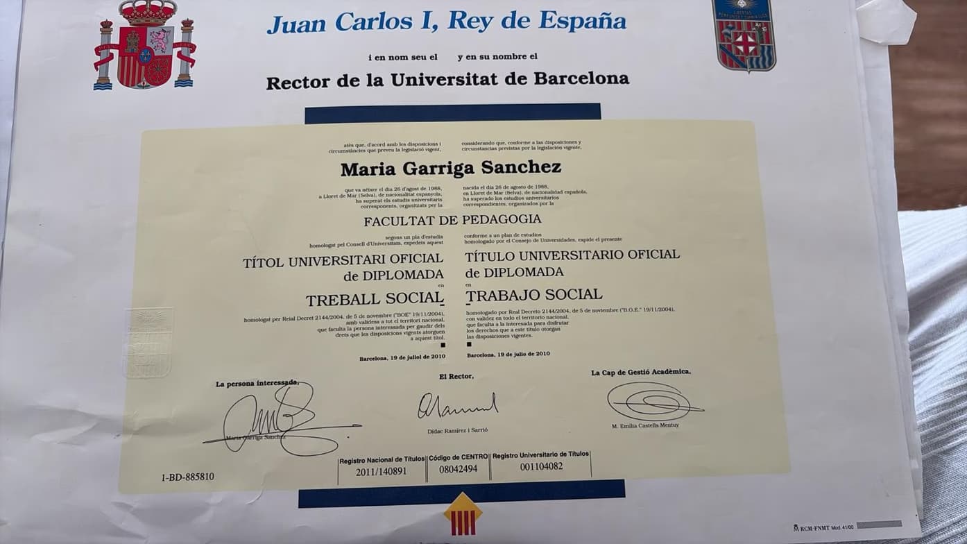 Verified degree or teaching certification of Maria