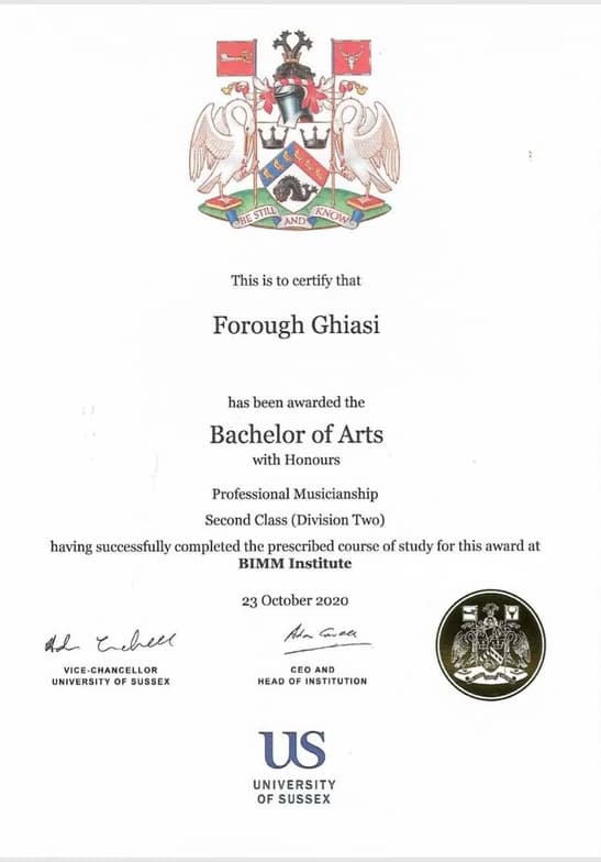 Verified degree or teaching certification of Forough 