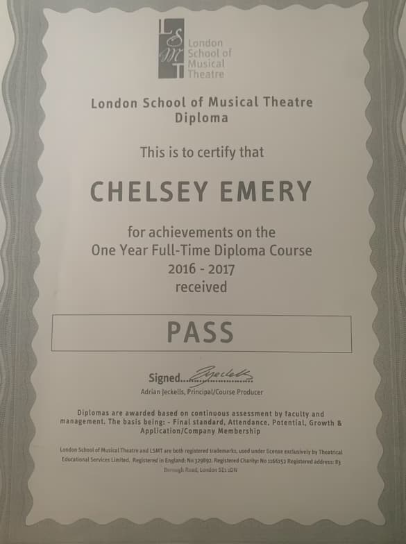 Verified degree or teaching certification of Chelsey  