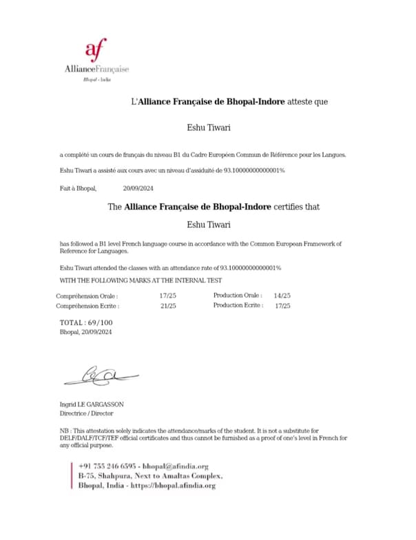 Verified degree or teaching certification of Eshu 