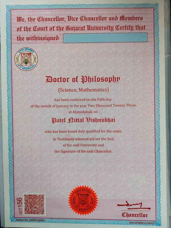 Verified degree or teaching certification of Dr. Nittal 