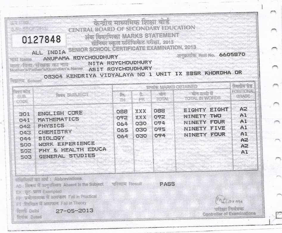 Verified degree or teaching certification of Anupama  