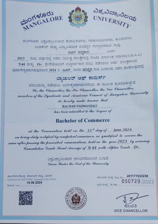 Verified degree or teaching certification of Rachan