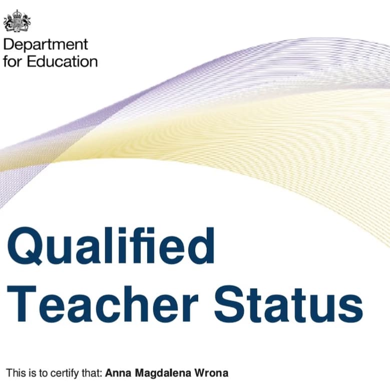 Verified degree or teaching certification of Anna Magdalena  
