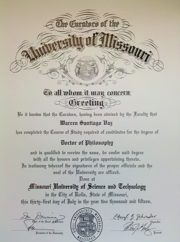 Verified degree or teaching certification of Warren