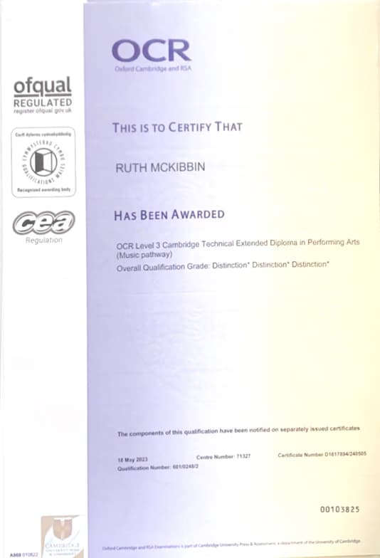 Verified degree or teaching certification of Ruth 