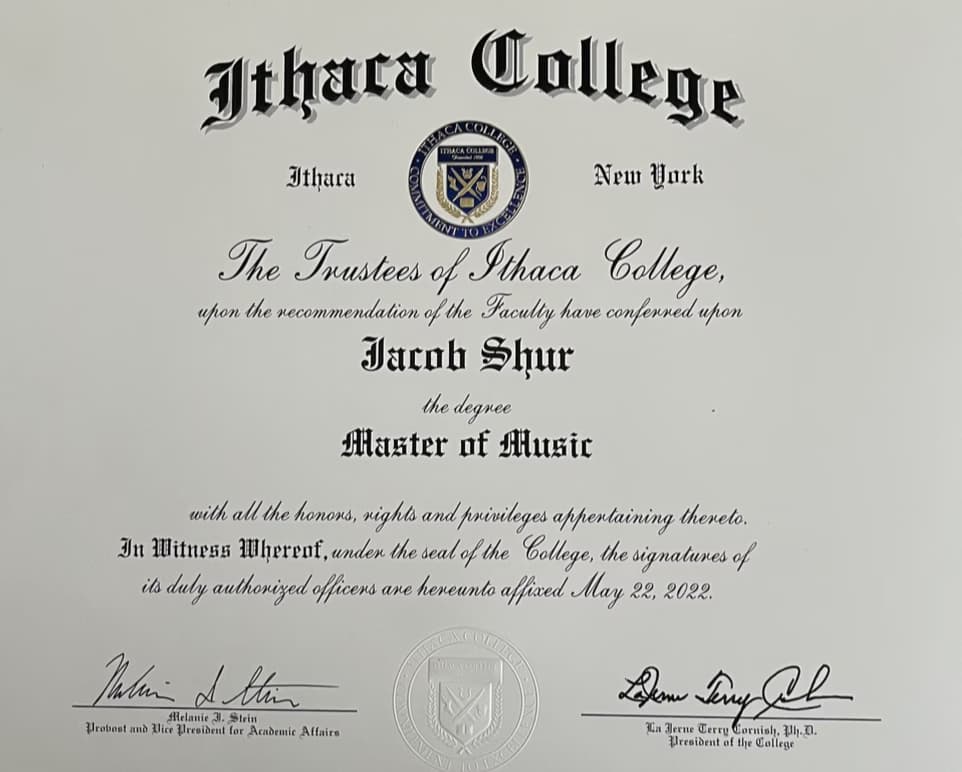Verified degree or teaching certification of Jacob 