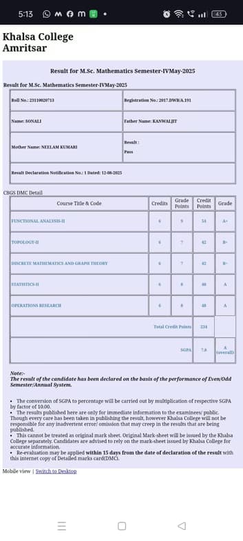 Verified degree or teaching certification of Sonali 