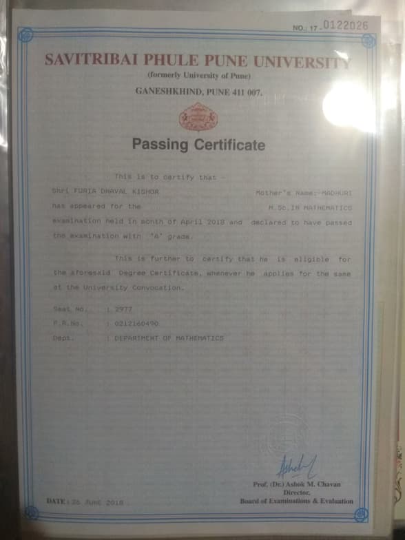 Verified degree or teaching certification of Dhaval 