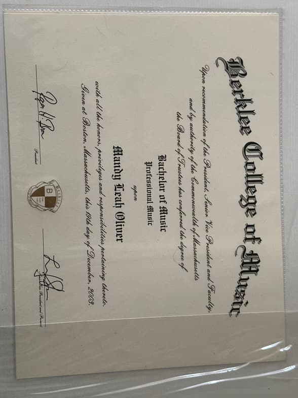 Verified degree or teaching certification of Mandy 