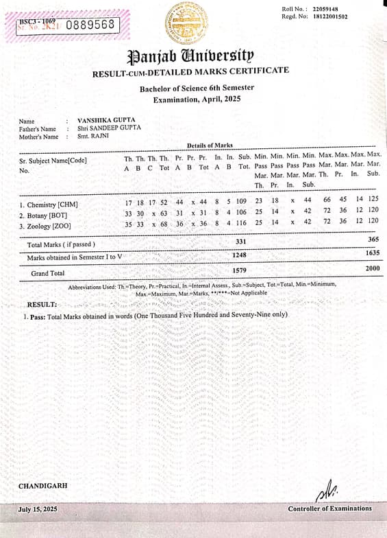 Verified degree or teaching certification of Vanshika  