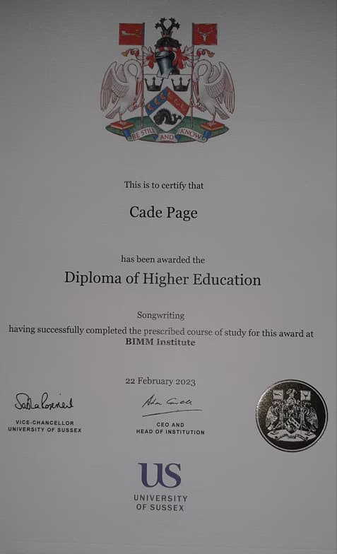 Verified degree or teaching certification of Cade 
