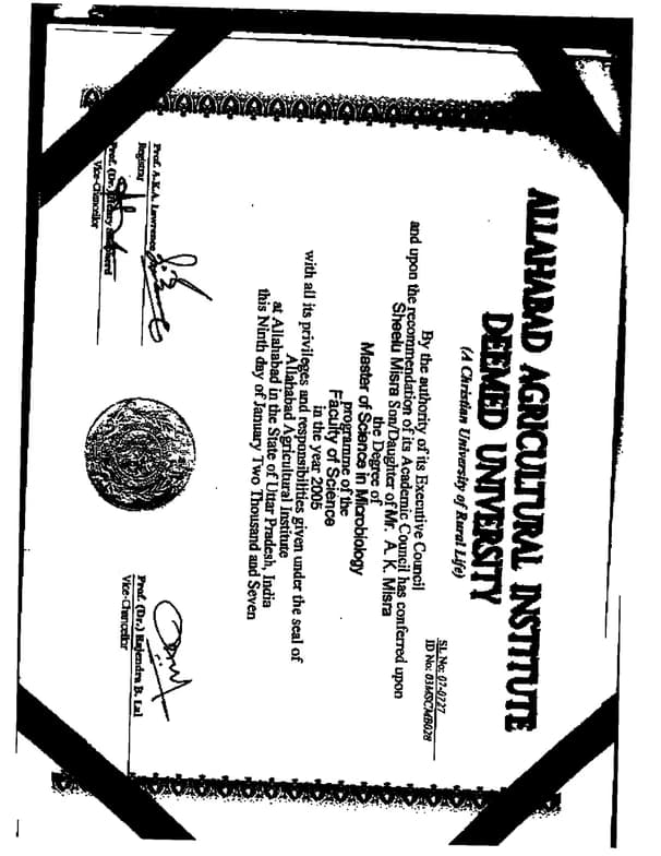 Verified degree or teaching certification of Sheelu 