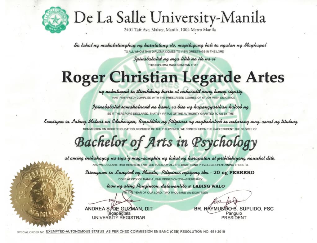 Verified degree or teaching certification of Christian 